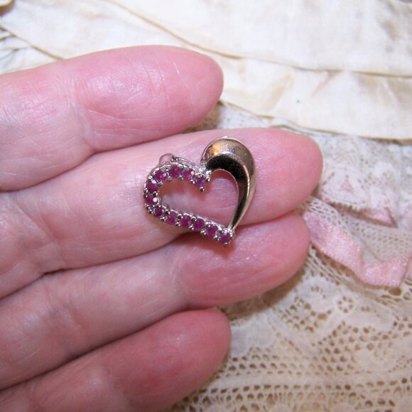 Vintage Ross Simons Sterling Silver Ruby Sliding Heart Pendant - Picture 3 of 8